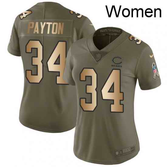 Womens Nike Chicago Bears 34 Walter Payton Limited OliveGold Salute to Service NFL Jersey